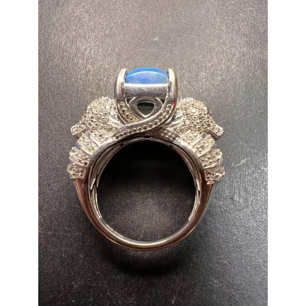 NEW Ceruleite and zircon seahorse ring in sterling silver size 8